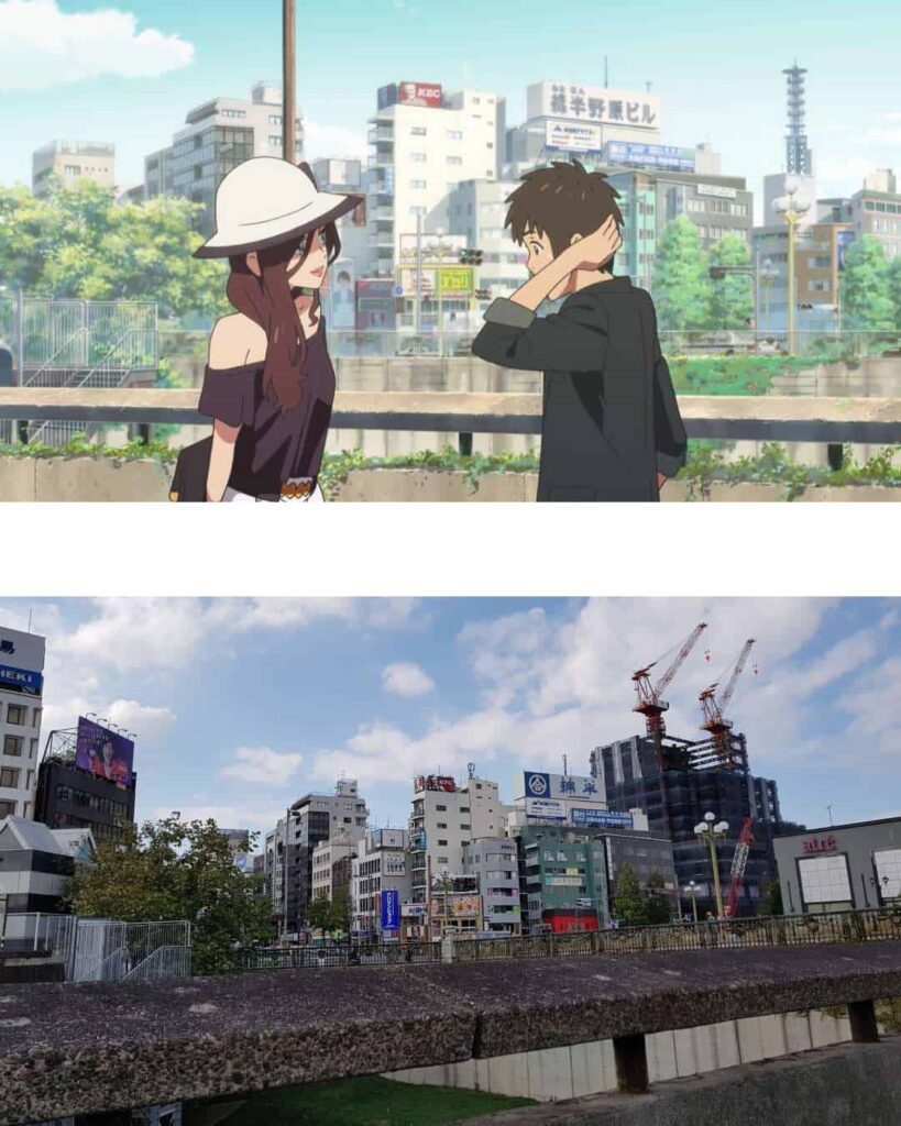 Taki's date with Mitsuha in kimi no na wa, taki meets mitsuha