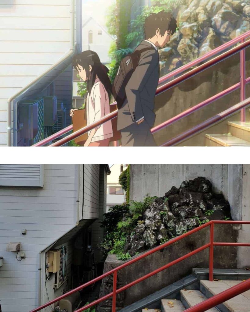 Red stairs where Mitsuha and Taki meet in Kimi no na wa in Real life