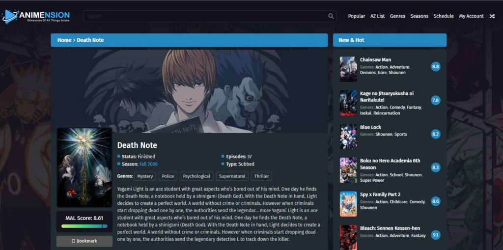 10 Places to Watch Death Note Anime Online : animension.to