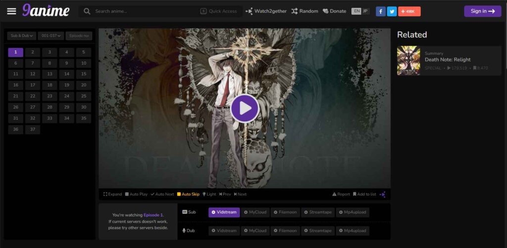 10 Places to Watch Death Note Anime Online M 9anime.to