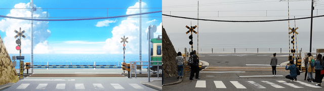 train crosses next to Kamakura Koko Mae Station - Rascal Does Not Dream of bunny girl senpai real life locations