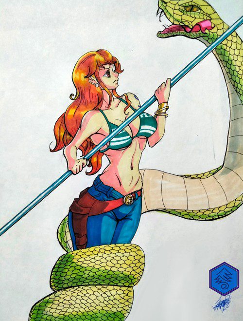 Nami, fighting a giant snake