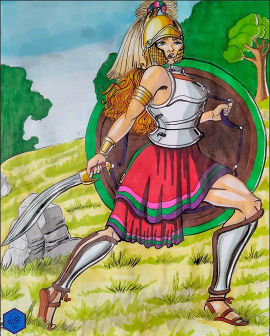 Princess Aglaia in her traditional Alepouian armour