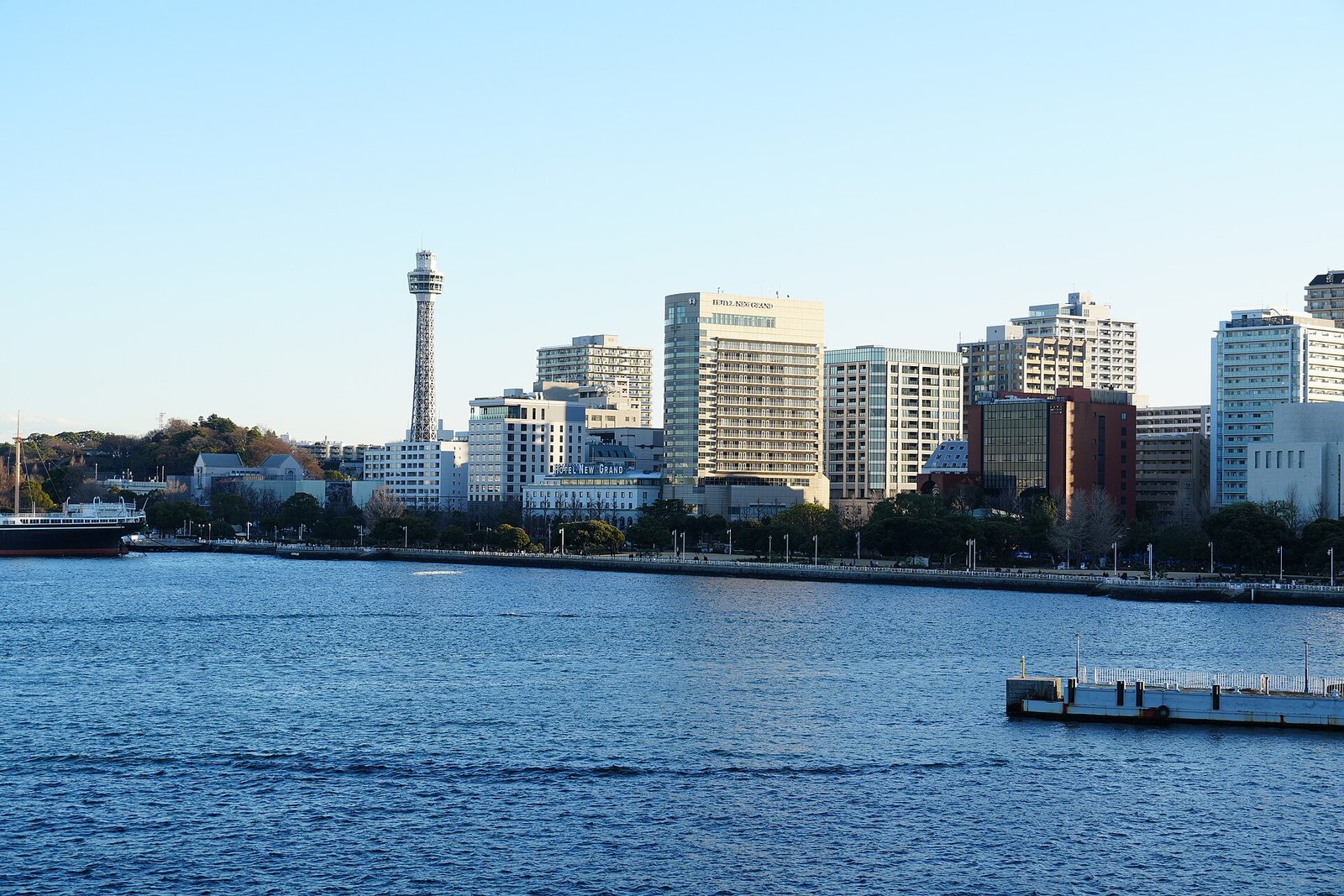 Yamashita Park waterfront and Marine Tower in Yokohama